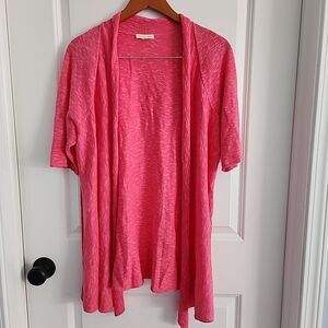 Eileen Fisher Cardigan Sweater Size L Women's Short Sleeve Linen Blend Pink